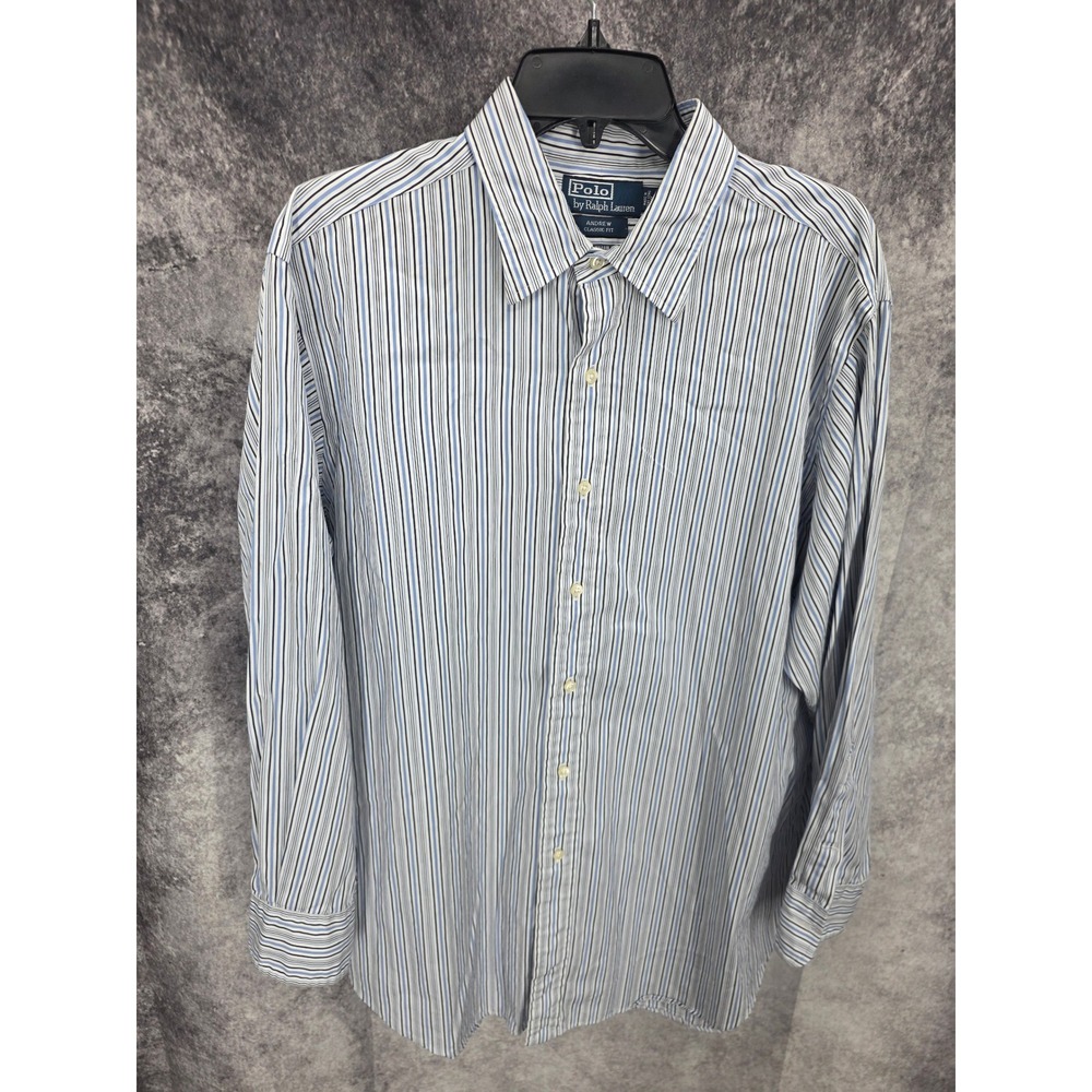 Vintage Polo Ralph Lauren Andrew Shirt Mens XL 17 32 / 33 Blue Striped Y2K 90s